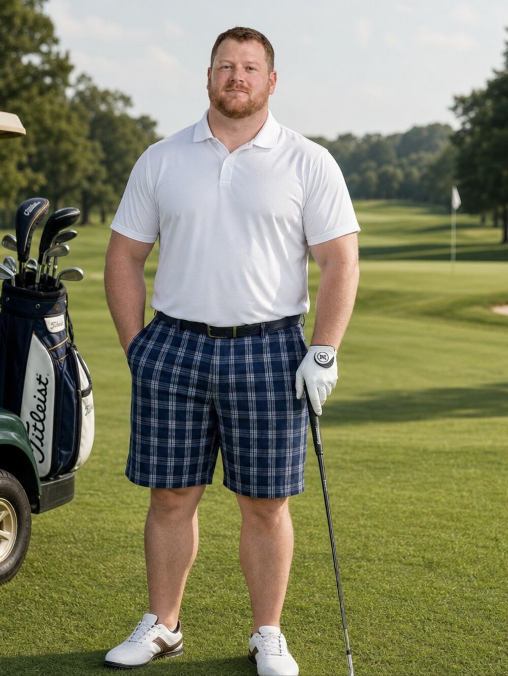 Classic Apt. 9 Men's Navy and Light Blue Plaid Flat Front Shorts